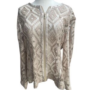 Bagatelle Tan Intricate Lace Full Zip Jacket Size Extra Large NWT